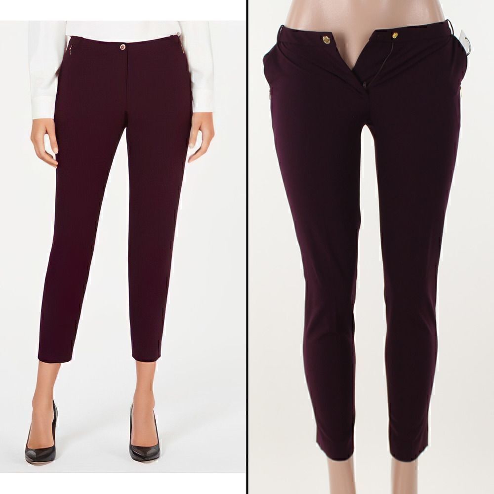 CALVIN KLEIN Womens Burgundy Pocketed Zippered Skinny Pants